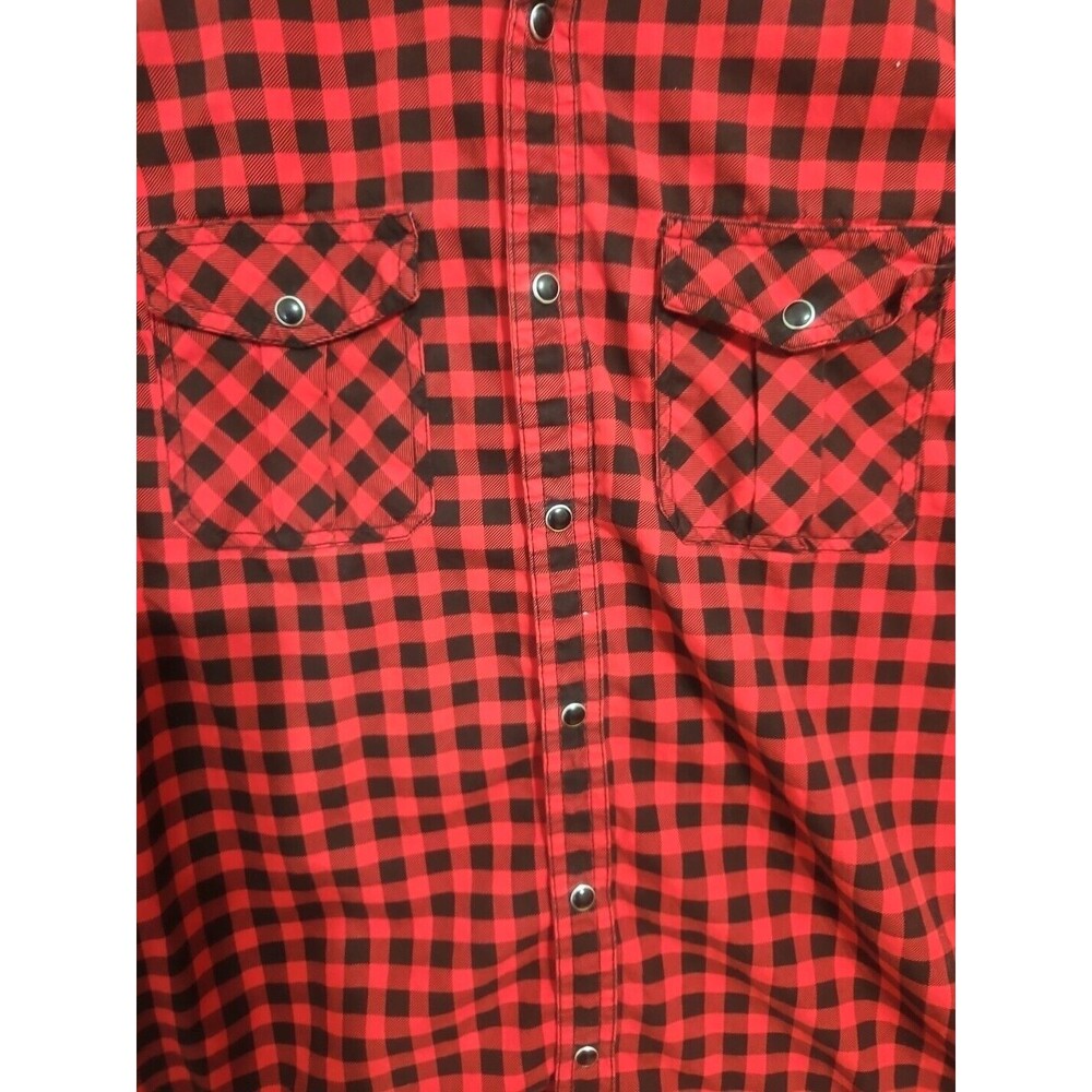 Cactus Menswear Medium Long Sleeve Black Pearl Snap Button Down Red Black Plaid - Picture 4 of 12